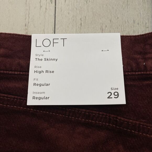 LOFT Women's Size 29 Burgundy Velvet Skinny Leg High-Rise Stretch Pants NWT - Picture 3 of 10